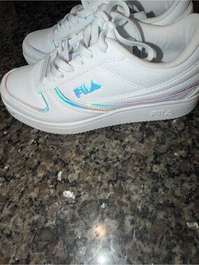 FILA White Sneakers with Iridescent Logo and Trim